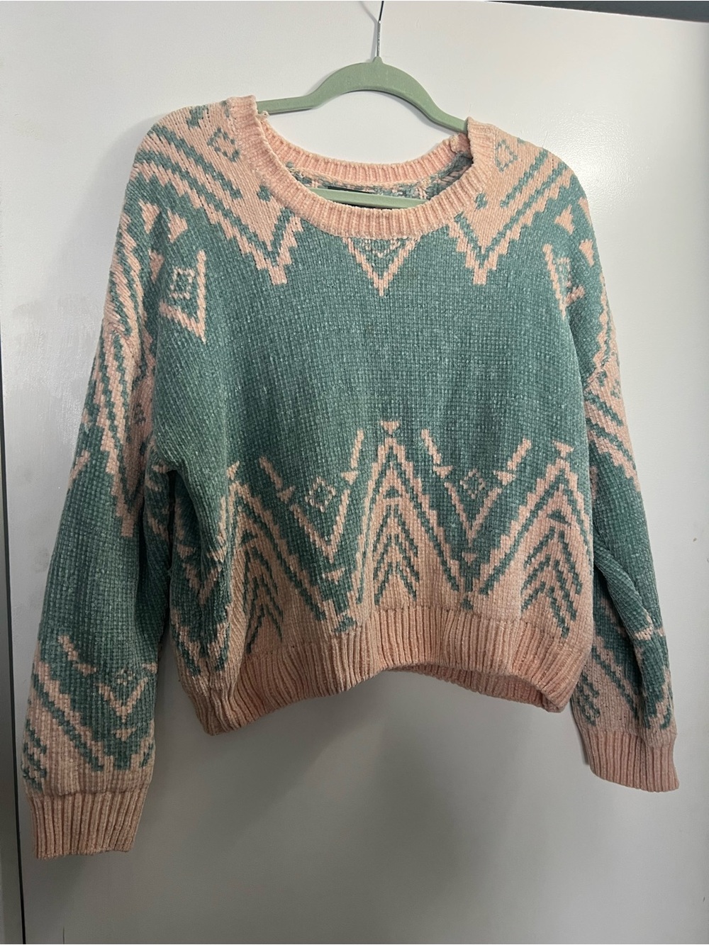 wild fable Mint Green & Blush Geometric Crewneck Sweater